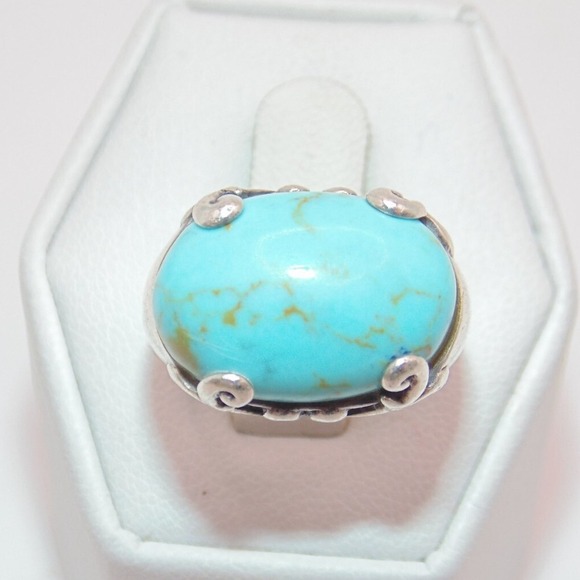 Sterling Silver Faux Turquoise Ring Size 5.75 – 6.5g Thailand SE Marked - Picture 1 of 16